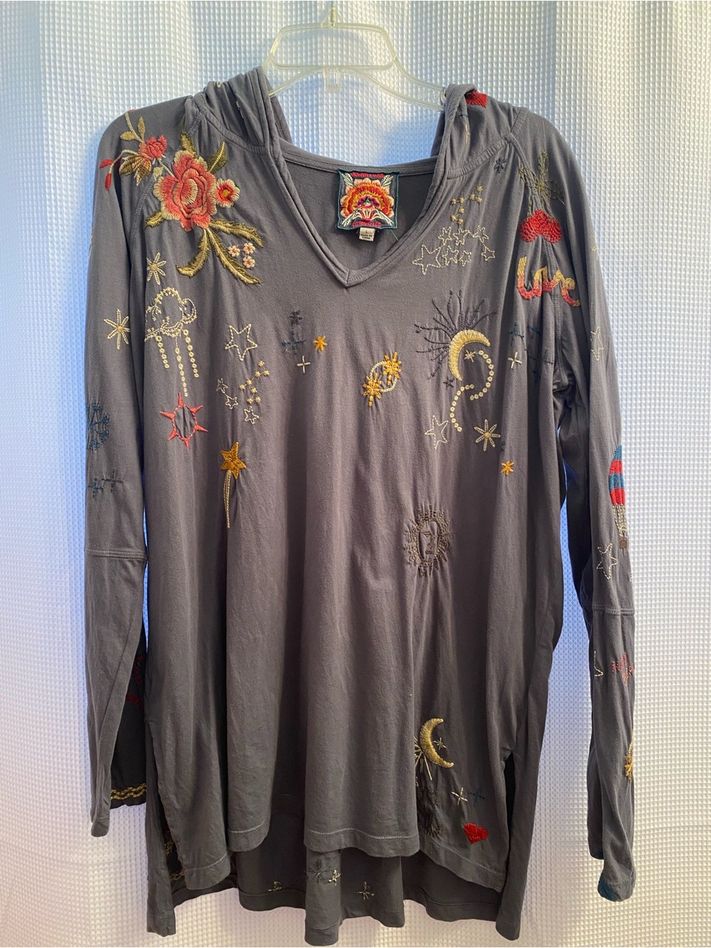 Johnny Kia Beach Hooded Tunic with Multicolor Embroidery